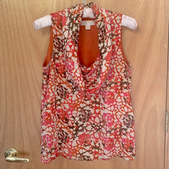 Michael Kors Small Sleeveless Cowl Neck Blouse Shirt Pink Orange Gray Pattern - Picture 1 of 5